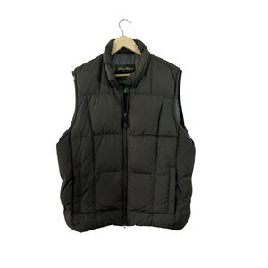 Eddie Bauer Large Down Puffer Vest Jacket Goose Down Green Sleeveless Mens